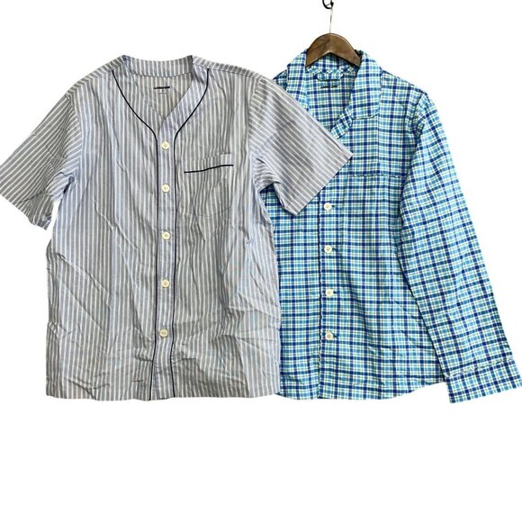 Lands' End Other - NEW Lands' End Men's M Pajama Top Set Blue Striped & Plaid Cotton Long Sleeve